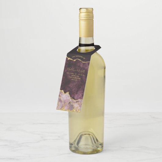 バーガンディーゴールドフォイルマーブルアゲ結婚ートの感謝 ボトルネックタグ (アングル)