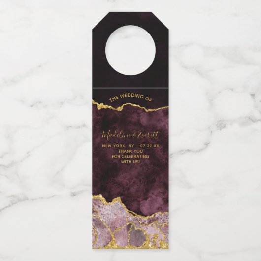 バーガンディーゴールドフォイルマーブルアゲ結婚ートの感謝 ボトルネックタグ (裏面)