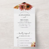 バーガンディーサンフラワーカントリーウェディングRSVP オールインワン招待状 (内側)