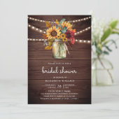 バーガンディーサンフラワーズウッドQRコードブライダルシャワー 招待状 (スタンド正面)