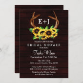 バーガンディーサンフラワーズ〔雄ジカの〕枝角カントリーブライダルシャワー 招待状 (正面/裏面)