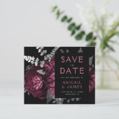 バーガンディーシルバーのフラワーSave the Date（結婚式日程の事前通知） (スタンド正面)