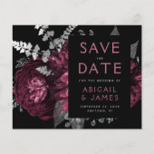 バーガンディーシルバーのフラワーSave the Date（結婚式日程の事前通知） (正面)