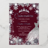 バーガンディーシルバーウィンタースノーフレークキンセアニェラ 箔招待状 (正面)
