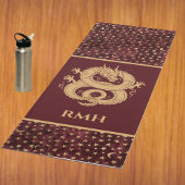 バーガンディースタームーンモノグラムのゴールドドラゴン ヨガマット