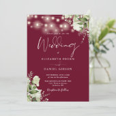 バーガンディーストリングライツモノグラム結婚ズ 招待状 (スタンド正面)