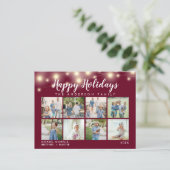 バーガンディーストリングライトフォトコラージホリデー ポストカード (スタンド正面)