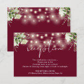 バーガンディーストリングライトフローラウェディングレセプション エンクロージャーカード (正面/裏面)