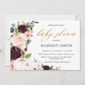 バーガンディーソフト赤面フローラカボチャ赤ちゃんシャワー 招待状 (正面)