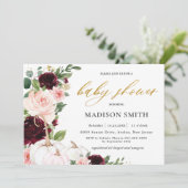バーガンディーソフト赤面フローラカボチャ赤ちゃんシャワー 招待状 (スタンド正面)