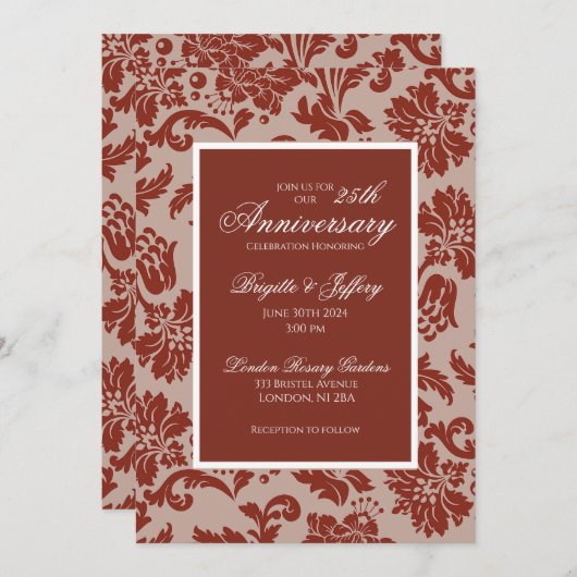 バーガンディーダマスクアニバーサリー招待状 招待状 (正面/裏面)