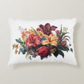 バーガンディーダークレッドピーチヴィンテージフローラ緑 アクセントクッション (正面)