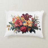 バーガンディーダークレッドピーチヴィンテージフローラ緑 アクセントクッション (裏面)