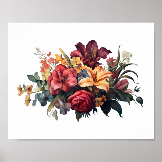 バーガンディーダークレッドピーチヴィンテージフローラ緑 ポスター (正面)