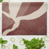 バーガンディーチェスナット&クリーム抽象芸術水彩 キッチンタオル (折り畳み)