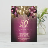 バーガンディーバルーンズグリッター50歳の誕生日 招待状 (スタンド正面)