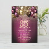 バーガンディーバルーンズグリッター85歳の誕生日 招待状 (スタンド正面)