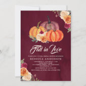 バーガンディーバーンオレンジカボチャフローラブライダルシャワー 招待状 (正面)
