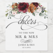 バーガンディーバーンオレンジ赤面アイボリー結婚フローラのW ワインラベル (シングルラベル)