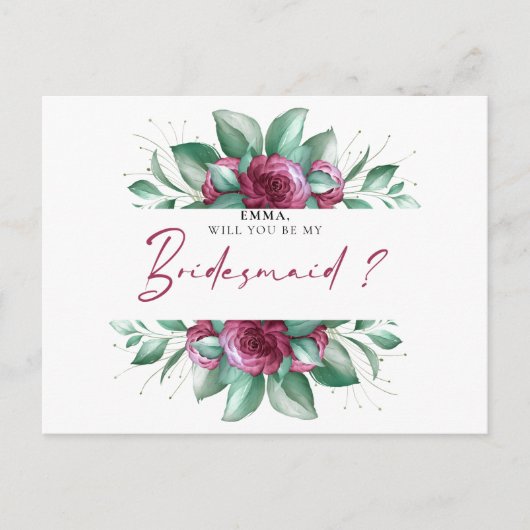 バーガンディーパープルアイボリーフローラブライデスメイドポストカード ポストカード (正面)