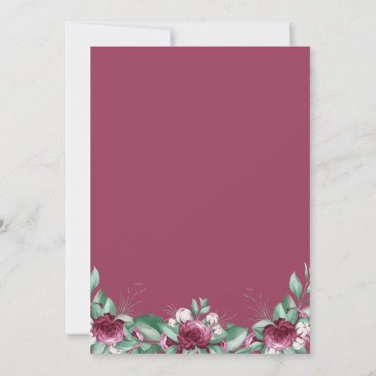 バーガンディーパープルアイボリーフローラ幾何学写真 セーブザデート (裏面)