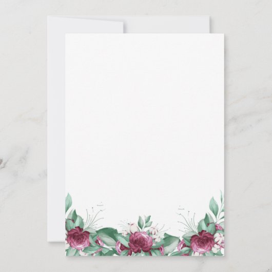 バーガンディーパープルアイボリーフローラ幾何学写真 セーブザデート (裏面)