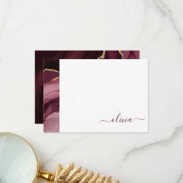 バーガンディーパープルアゲートゲード金ゴールドモノグラム サンキューカード