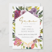 バーガンディーパープルピンクライムグリーンフローラ セーブザデート (正面)