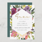 バーガンディーパープルピンクライムグリーンフローラ セーブザデート (正面/裏面)