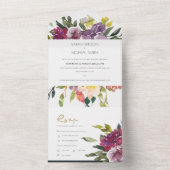 バーガンディーパープルピンクライムグリーン結婚フローラ オールインワン招待状 (内側)