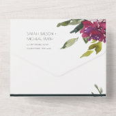 バーガンディーパープルピンクライムグリーン結婚フローラ オールインワン招待状 (裏面)