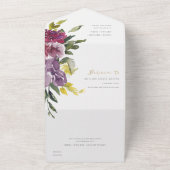 バーガンディーパープルピンクリムライムグリーン結婚フローラ オールインワン招待状 (外側)