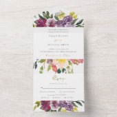 バーガンディーパープルピンクリムライムグリーン結婚フローラ オールインワン招待状 (内側)