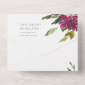 バーガンディーパープルピンクリムライムグリーン結婚フローラ オールインワン招待状 (裏面)