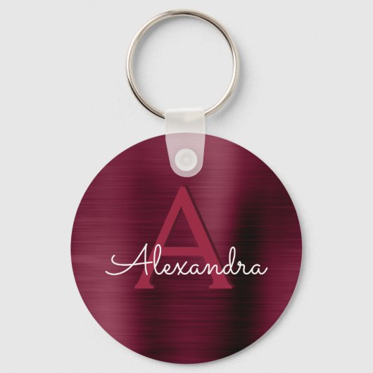 バーガンディーパープルフェイクステンレススチールモノグラム キーホルダー (正面)