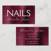 バーガンディーパープルブラシ仕上げメタルネイルサロン 名刺 (正面/裏面)