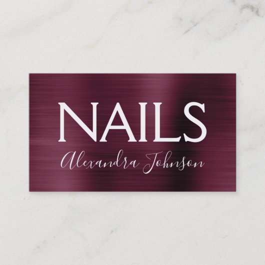 バーガンディーパープルブラシ仕上げメタルネイルサロン 名刺 (正面)