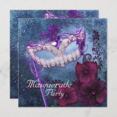 バーガンディーパープルマスカレードパーティの招待状 招待状 (正面/裏面)