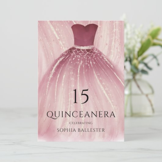 バーガンディーパープルマーメイドドレスキンセアニェラパーティー 招待状 (スタンド正面)