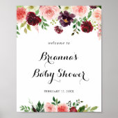 バーガンディーパープル春フローラベビーシャワーへようこそ ポスター (正面)