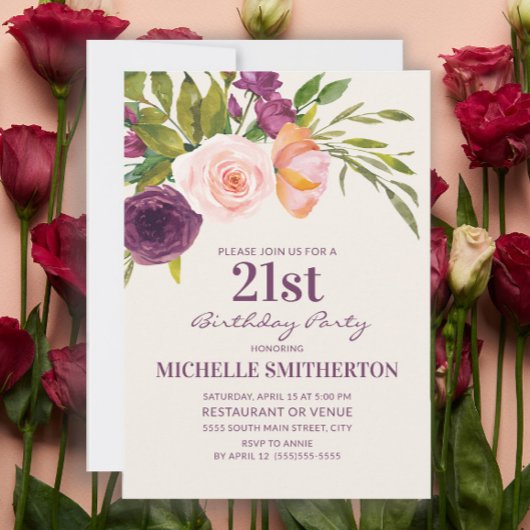 バーガンディーパープル赤面ピンクフローラ21歳 招待状