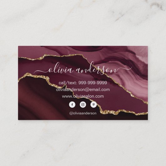 バーガンディーパープル金ゴールドアゲートヘアーメイクアップサロン 名刺 (裏面)
