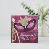 バーガンディーパールピンクマスカレードパーティの招待状 招待状 (スタンド正面)