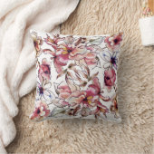 バーガンディーピンクとブルーフローラガーランドウォーター色 クッション (ブランケット)