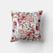 バーガンディーピンクとブルーフローラガーランドウォーター色 クッション (裏面)