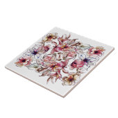 バーガンディーピンクとブルーフローラガーランドウォーター色 タイル (側面)