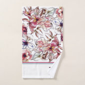 バーガンディーピンクとブルーフローラガーランドウォーター色 バスタオルセット (ハンドタオル)