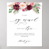 バーガンディーピンクのまわりにのサイン私たちのゲストツリーサイン ポスター (正面)