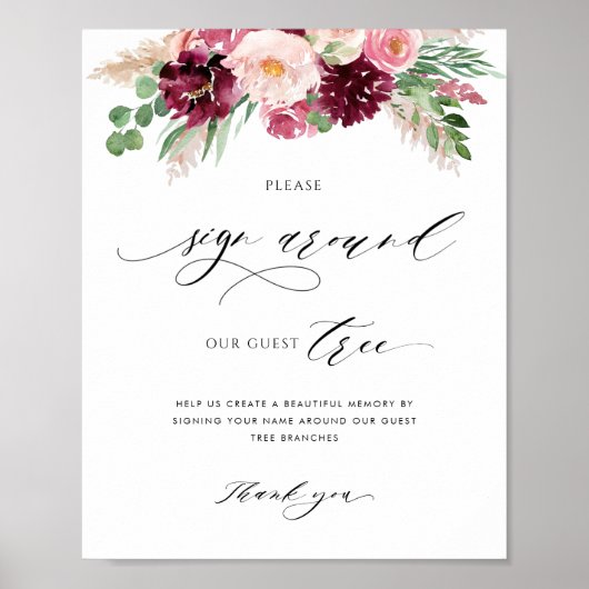 バーガンディーピンクのまわりにのサイン私たちのゲストツリーサイン ポスター (正面)