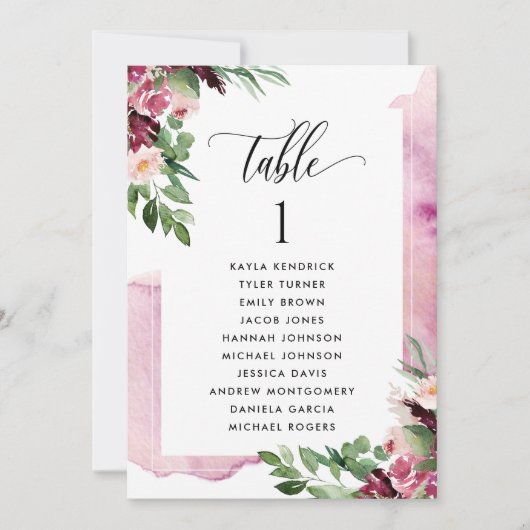 バーガンディーピンクのシーティングプランカード（ゲスト名あり） (正面)